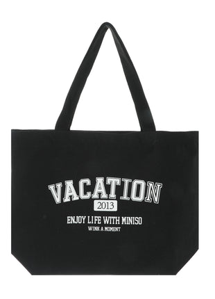 Horizontal Shoulder Shopping Bag with Letter Design (Black)