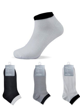 Classic Contrast Color Odor Control Men's Ankle Socks 3 Pairs (Basic Colors)