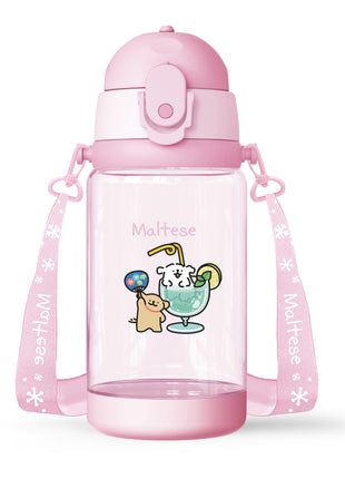 Maltese Collection Plastic Bottle with Shoulder Strap (520mL)(Pink)