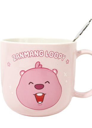 Zanmang Loopy Collection Embossed Ceramic Cup With Spoon (450mL)