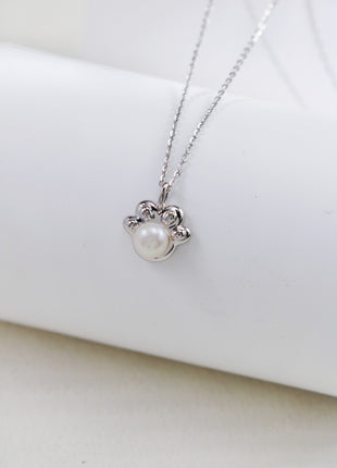 S925 Silver Pearl Cat Paw Necklace D0484
