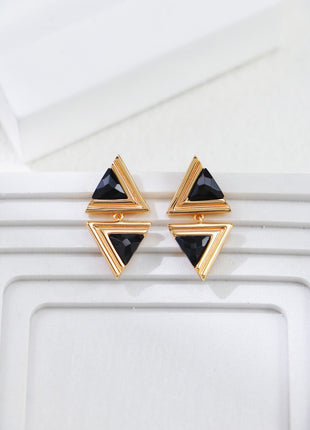 S925 Silver Triangle Black Agate Earrings CE0247