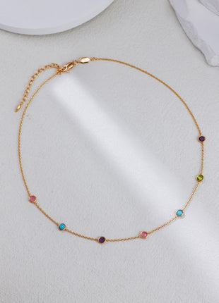 S925 Silver Round Diamond Trimmed Gemstone Necklace XL0016
