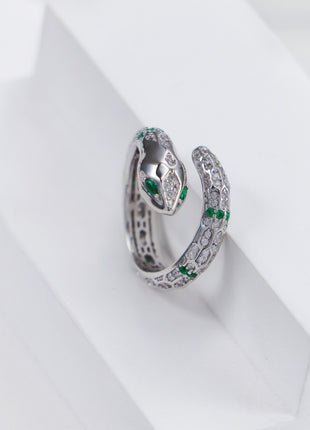 S925 Silver Snake Ring with Zircon J0359