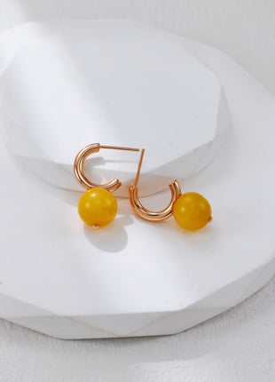 S925 Silver Vintage Gold Amber Earrings CE0326