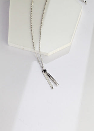 Geometric Sculpture Silver Necklace D0277