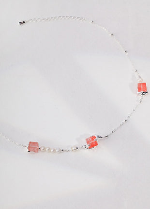 Sterling Silver Synthetic Cube Crystal Necklace YD0003
