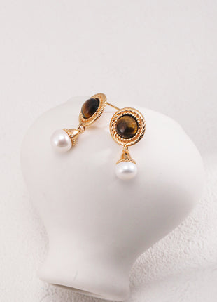 Sterling silver tiger eye pearl earrings E01108