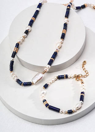 Sterling silver lapis pearl bracelet SL0136-2