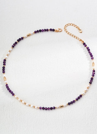 S925 Silver Pearl Amethyst Necklace D0564-2