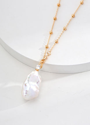 S925 Silver Pearl Zircon Necklace D0574-2