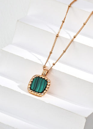 S925 Silver Zircon Malachite Necklace D0570-2