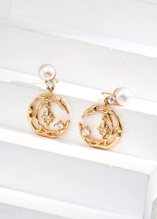 S925 Silver Pearl Zircon Earrings E01250-2