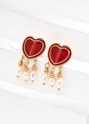 S925 Silver Pearl Heart Earrings E01285-2