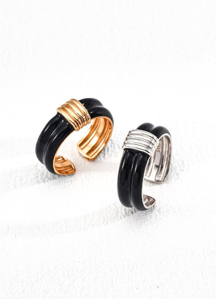 S925 Silver Retro Black Glaze Ring J0284