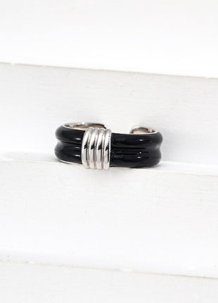 S925 Silver Retro Black Glaze Ring J0284