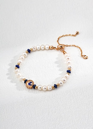S925 Silver Pearl Lapis Bracelet SL0173-2