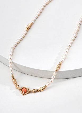 S925 Silver Pearl Red纹石 Necklace D0617-2