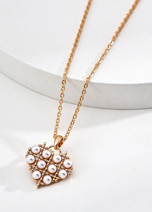 S925 Silver Imitation Pearl Heart Necklace D0621-2