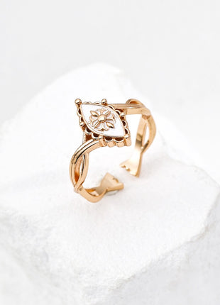 S925 Silver Vintage White Glaze Ring J0309-2