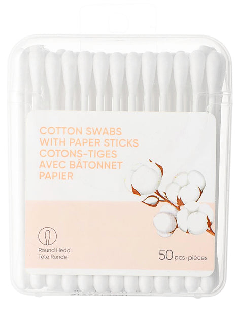 Cotton Swabs with Paper Sticks (Round Head, 50 pcs)