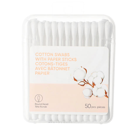 Cotton Swabs with Paper Sticks (Round Head, 50 pcs)