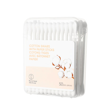 Cotton Swabs with Paper Sticks (Round Head, 50 pcs)