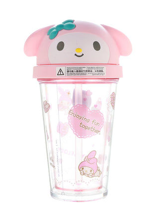 Sanrio Characters Plastic Water Bottle with Straw (320mL)