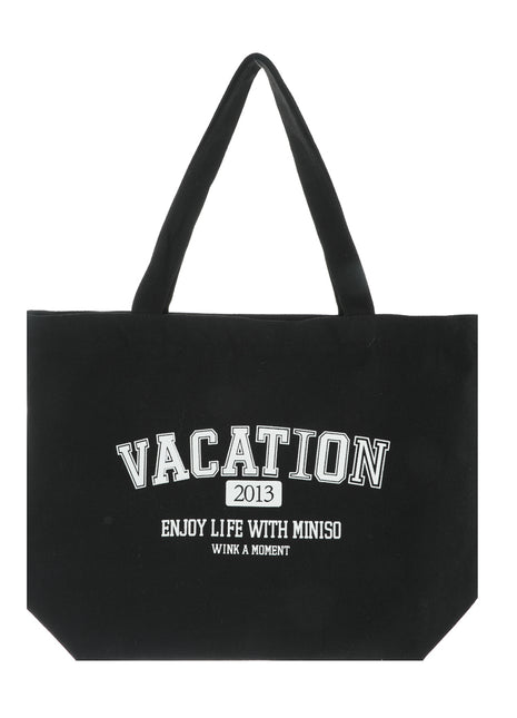 Horizontal Shoulder Shopping Bag with Letter Design (Black)