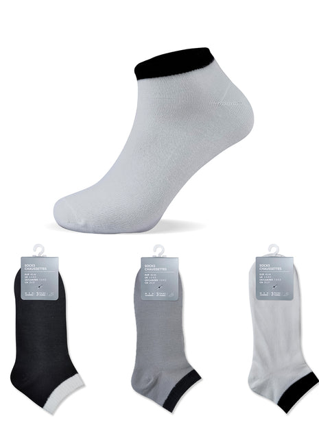 Classic Contrast Color Odor Control Men's Ankle Socks 3 Pairs (Basic Colors)