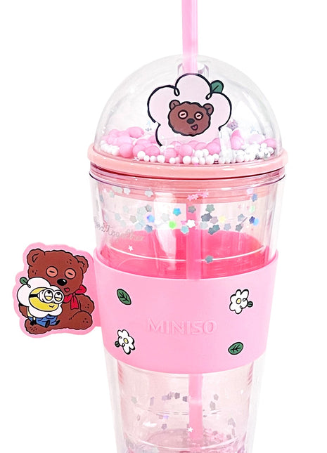 Daisy Minions Collection Plastic Bottle with Straw and Sleeve (420mL)(Pink)