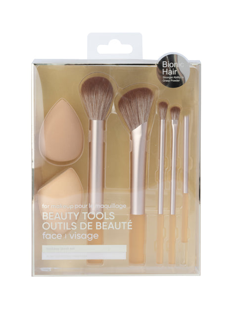 Makeup Brush & Makeup Sponge (7 pcs, Gold)