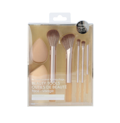 Makeup Brush & Makeup Sponge (7 pcs, Gold)