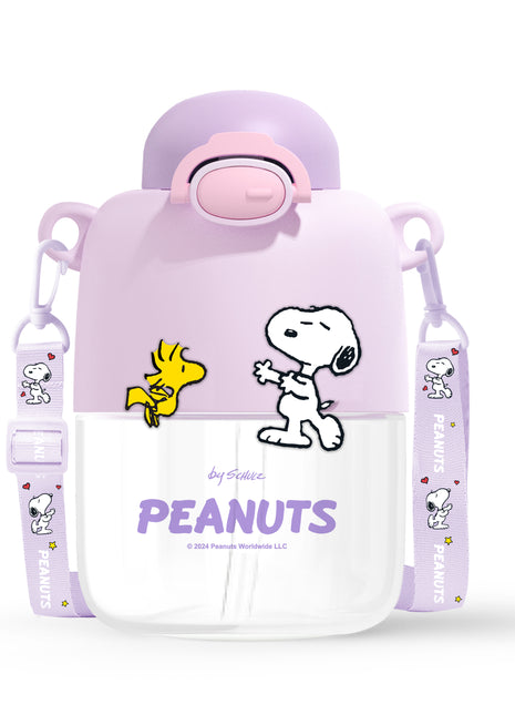 Snoopy Colorful Life Collection Plastic Bottle with Shoulder Strap and Auto Flip Lid (550mL)(Purple)