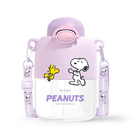 Snoopy Colorful Life Collection Plastic Bottle with Shoulder Strap and Auto Flip Lid (550mL)(Purple)