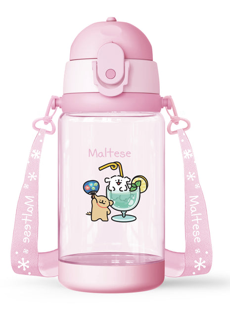 Maltese Collection Plastic Bottle with Shoulder Strap (520mL)(Pink)