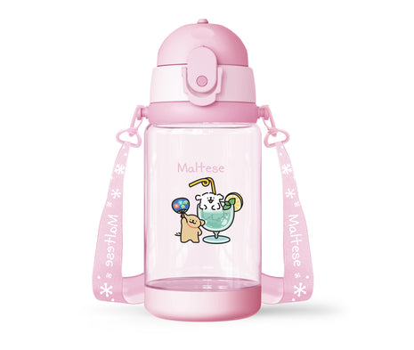 Maltese Collection Plastic Bottle with Shoulder Strap (520mL)(Pink)