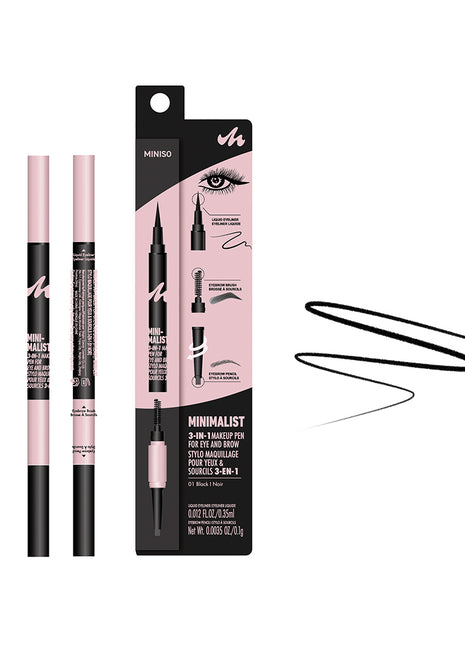 Minimalist 3-in-1 Makeup Pen for Eye and Brow (01 Black)