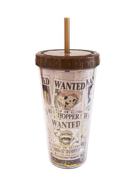 One Piece Classic Collection Double Wall Plastic Tumbler with Straw (420mL)(Brown)