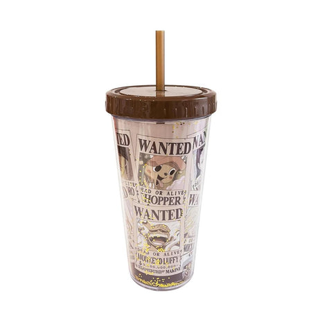 One Piece Classic Collection Double Wall Plastic Tumbler with Straw (420mL)(Brown)