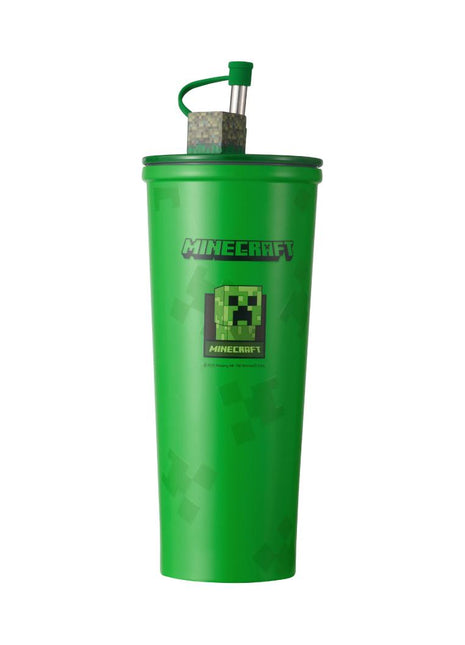 Minecraft Double Wall Steel Bottle with Straw 650mL (Green)