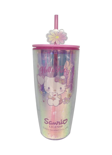 Hello Kitty Flower Language Series Double Wall Plastic Bottle with Straw 730mL