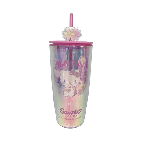 Hello Kitty Flower Language Series Double Wall Plastic Bottle with Straw 730mL