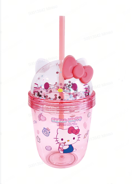 Hello Kitty Sweet Factory Double Wall Plastic Bottle with Heart Straw 440mL