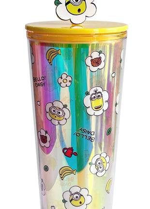 Daisy Minions Collection Double Wall Plastic Bottle with Straw (800mL)(Yellow)