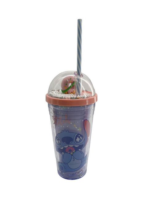 Disney Stitch Dinner Party Collection Donut Double Wall Plastic Bottle with Straw 480mL (Stitch)