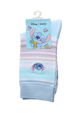 Disney Stitch Dinner Party Collection Striped Embroidered Crew Socks (1 Pair)(Stitch)