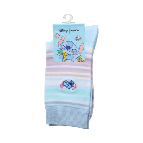 Disney Stitch Dinner Party Collection Striped Embroidered Crew Socks (1 Pair)(Stitch)