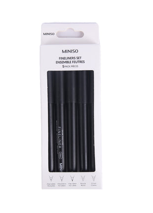 5 Black Fineliners Set (Round, 1.0mm, Chisel, 0.5mm, 0.2mm)