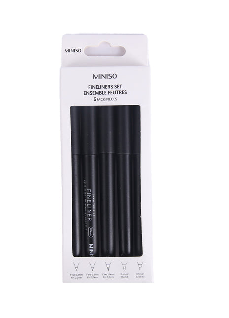 5 Black Fineliners Set (Round, 1.0mm, Chisel, 0.5mm, 0.2mm)